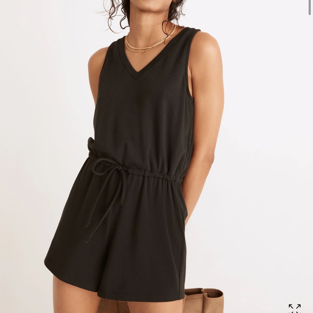NWT Madewell MWL Sleeveless Black V‑Neck Romper with Drawstring Waist